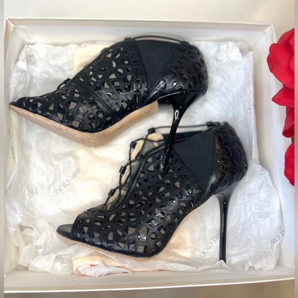 Jimmy Choo Black Tactic Lace-Up Cutout Bootie Pump Size 37 (US 7) - Picture 9 of 12